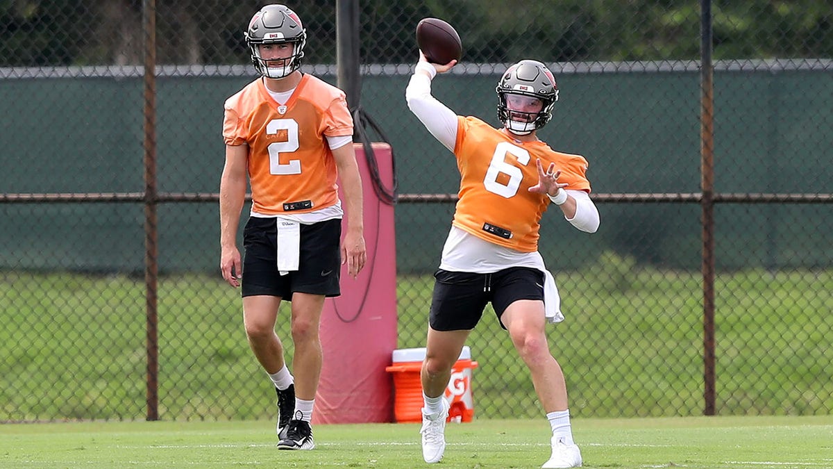 Kyle Trask and Baker Mayfield at OTAs