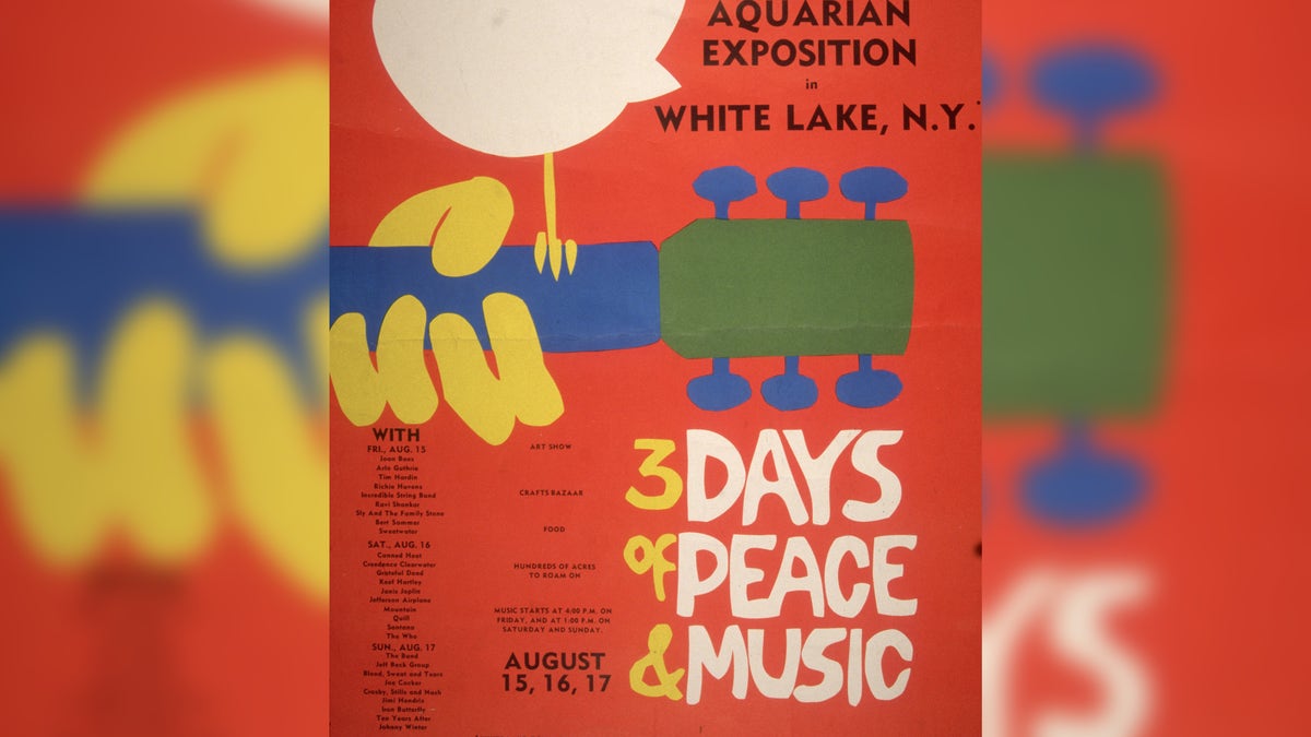 Woodstock poster saying three days of peace and music