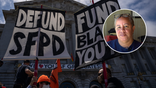 Defund the SFPD flag and Tracy McCray's face inserted