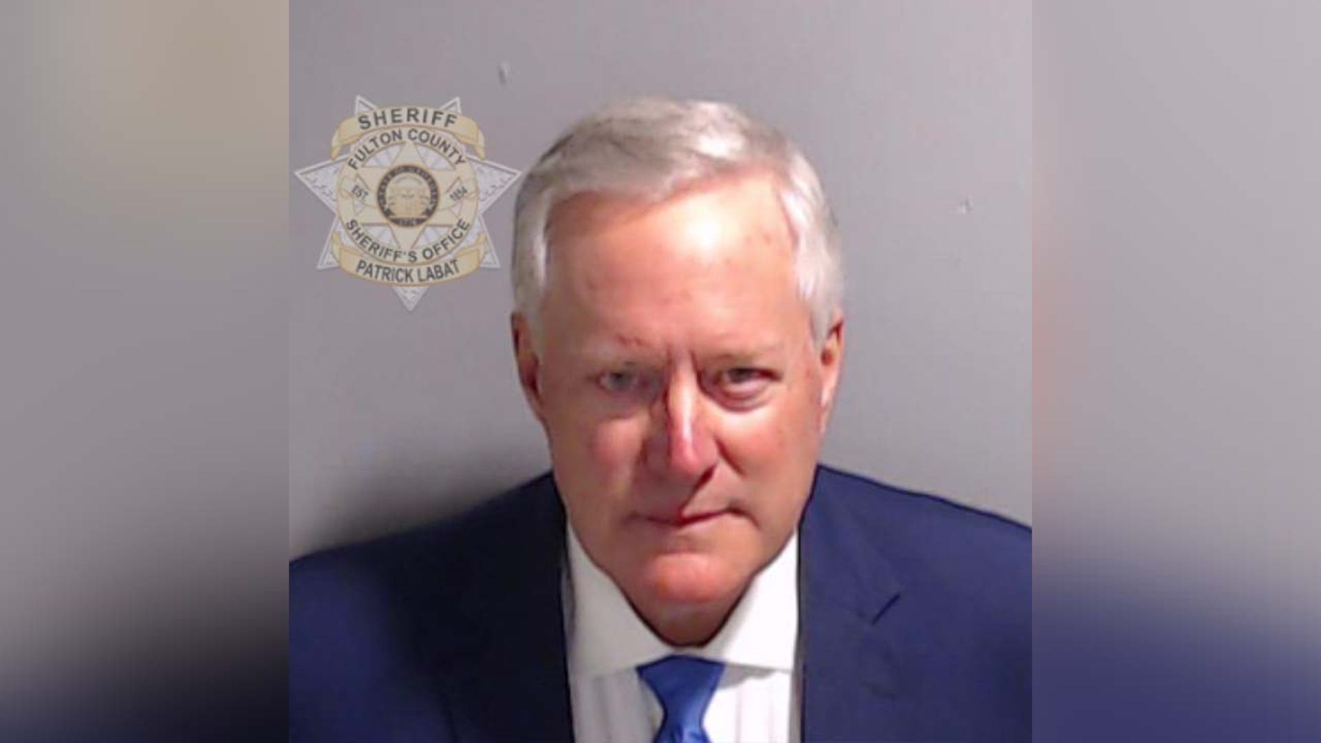 Mark Meadows' mugshot, taken at the Fulton County Jail.