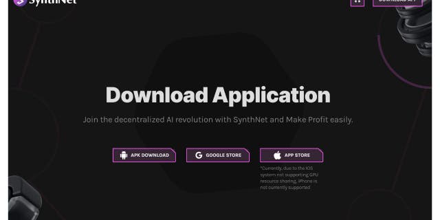 Screenshot of instructions to download SynthNet AI mining app