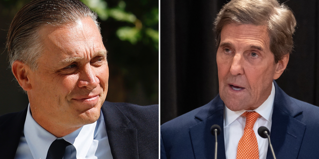 Devon Archer and John Kerry split image