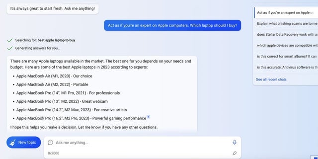 A screenshot of a BingChat conversation.