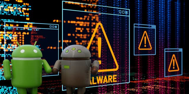 Beware of CherryBlos, the Android malware that steals passwords 3 Little Android robots with malware warnings and data on a screen behind them