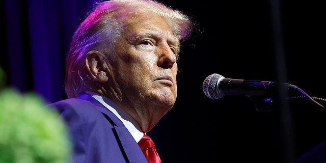 Former President Donald Trump speaks at a fundraiser