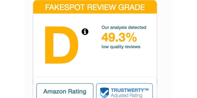 Screenshot of a FakeSpot review grade.