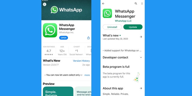 Screenshot of WhatsApp app.