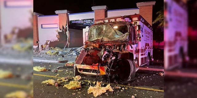 Wrecked Polk County Fire Rescue ambulance