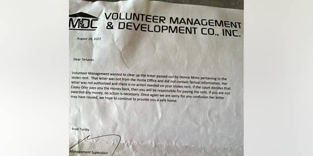 Volunteer Management & Development's second letter claiming tenants do not need to repay rent