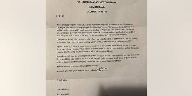 Volunteer Management & Development's first letter sent demanding tenants repay rent