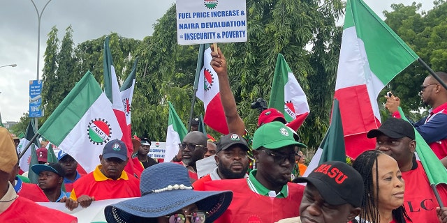 Unionists march in the streets of Abuja, Nigeria,