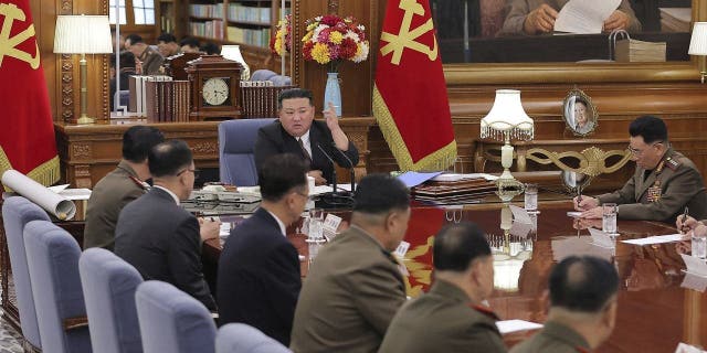 Kim Jon Un speaking to Worker's Party