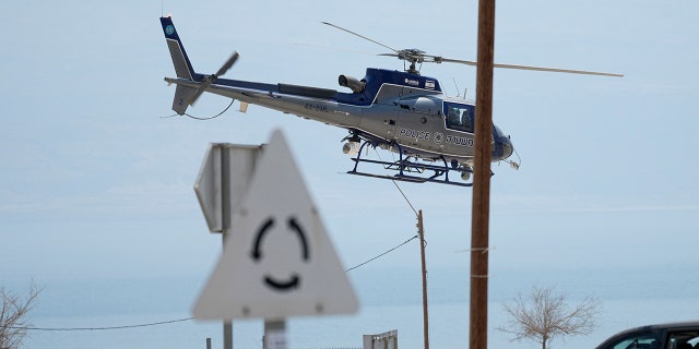 A helicopter in the air