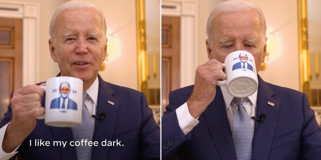 Biden drinking from Dark Brandon mug