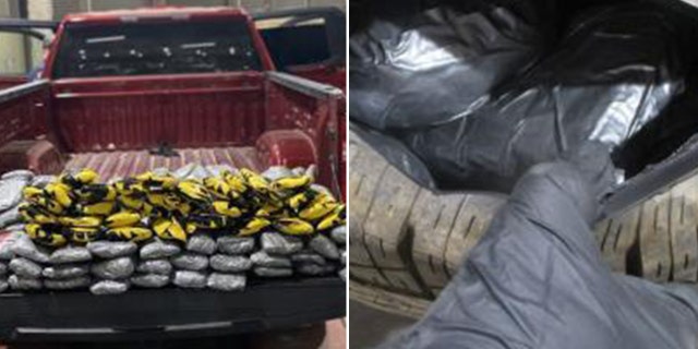 Red truck and spare tire found with narcotics