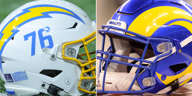 Chargers and Rams helmet