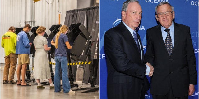 Wyss with Bloomberg, right, Wyoming voters on election day, left