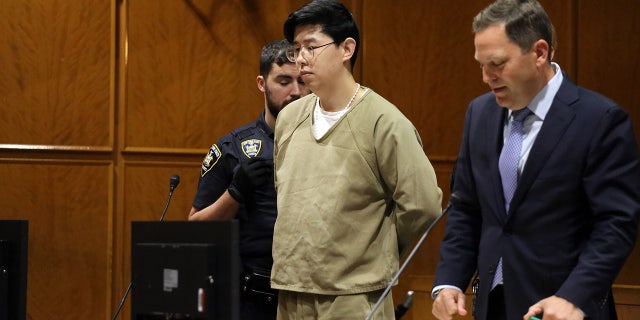 Alleged rapist doctor in handcuffs in a courtroom
