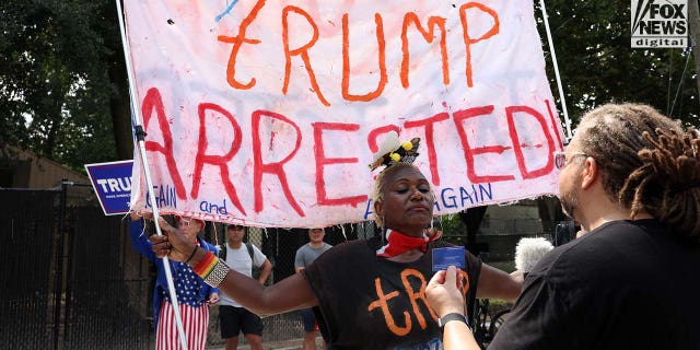 Supporters and counter protesters gather