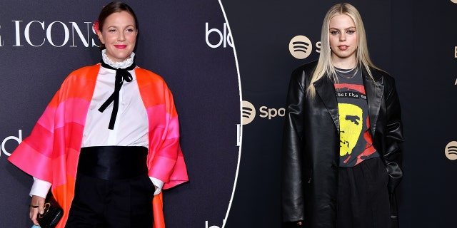 side by side photos Drew Barrymore and Reneé Rapp