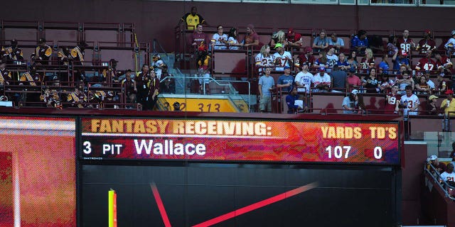 Fantasy football statistics on a scoreboard