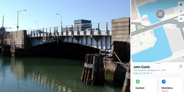 A bridge next to a map of Brooklyn.