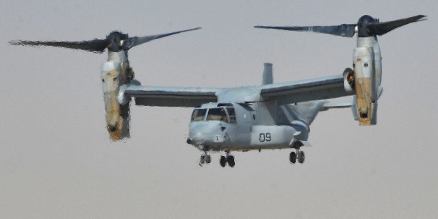 A V-22 Osprey tiltrotor aircraft