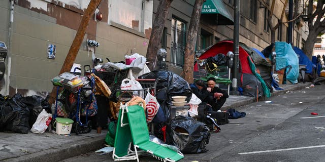 A homeless encampment is seen in Tenderloin District of San Francisco, California, United States on June 6, 2023.