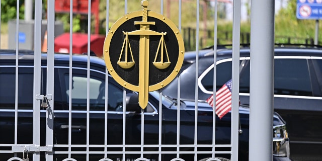 A gate outside the courtroom