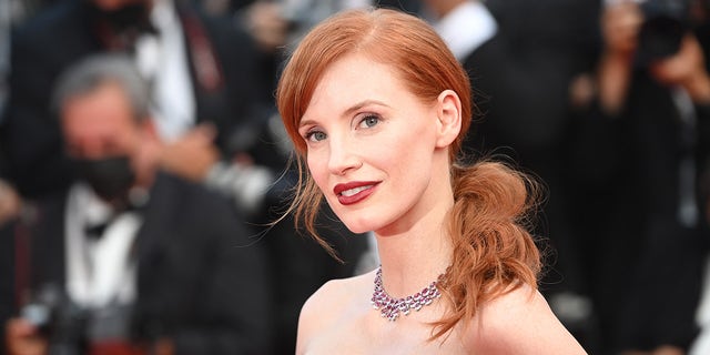 Jessica Chastain with her hair pulled back