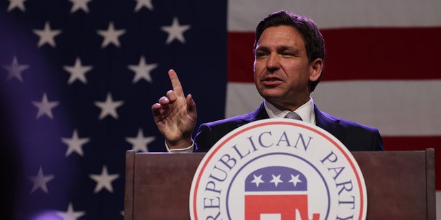 DeSantis speaks during Iowa event