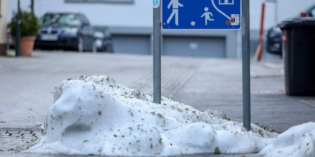 pile of hail on European street