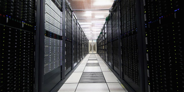 A hallway of computer servers.