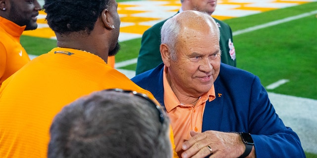 Phillip Fulmer watches a Tennessee bowl game in 2020