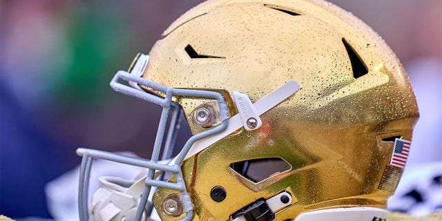 A picture of a Notre Dame helmet