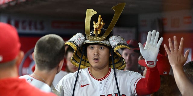 Shohei Ohtani celebrates a home run