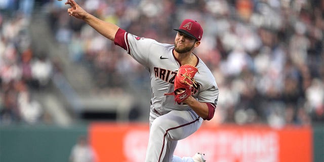 Slade Cecconi pitches against the Giants