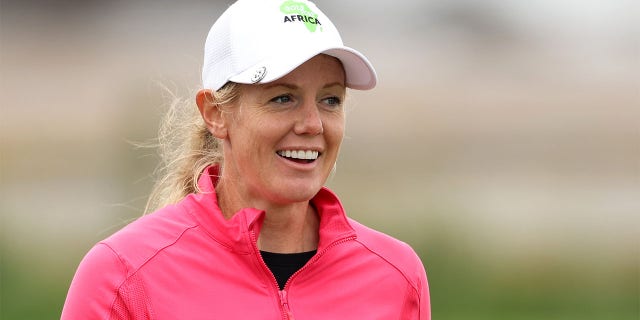 Amy Olson plays the 18th at Pebble Beach