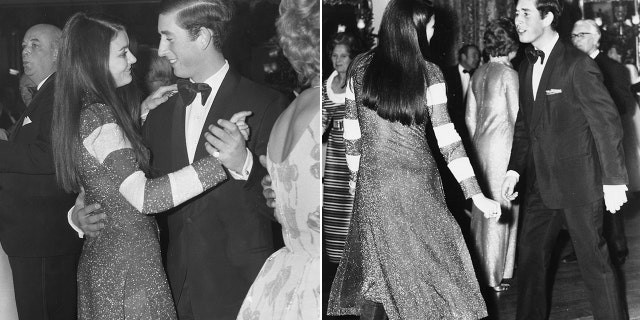A side-by-side photo of Prince Charles as a young man dancing at Belvoir Castle