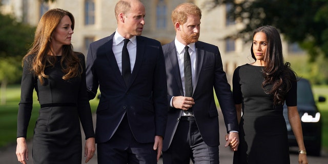 Kate Middleton, Prince William, Prince Harry and Meghan Markle all wearing black