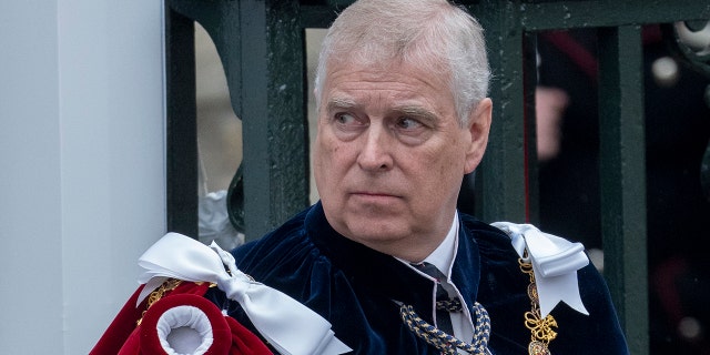 A close-up of Prince Andrew in royal regalia