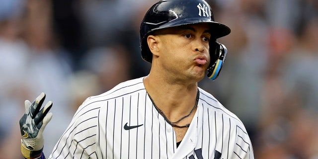 Giancarlo Stanton reacts