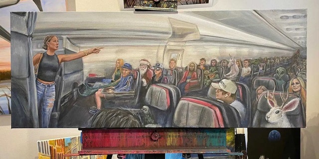 artistic sketch of Tiffany Gomas' viral airplane moment
