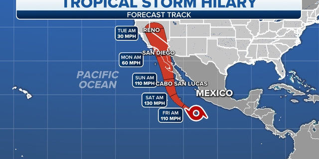 Tropical Storm Hilary forecast track