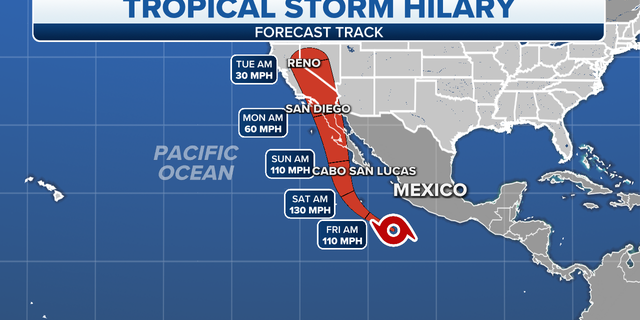 Tropical Storm Hilary forecast track