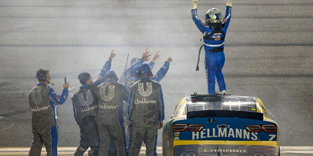 Justin Allgaier celebrates