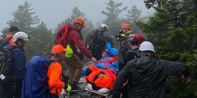 rescuers carrying injured hiker