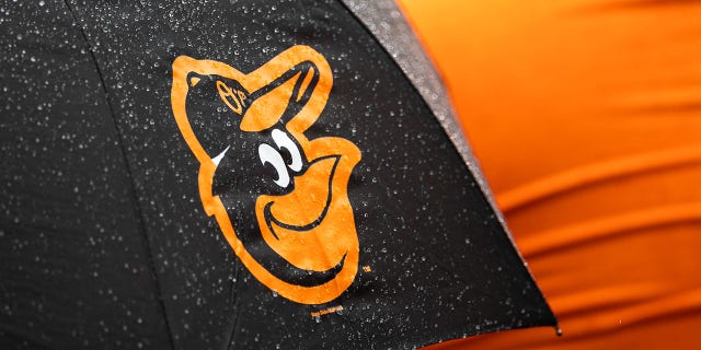 Orioles logo on an umbrella