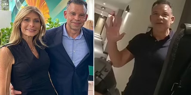 Jody and Alfredo Ramirez smiling at an event next to a still from bodycam footage of him with his hands up.