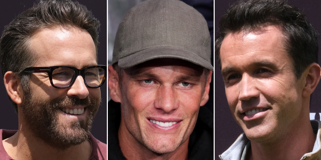 Ryan Reynolds, Tom Brady and Rob McElhenney side by side